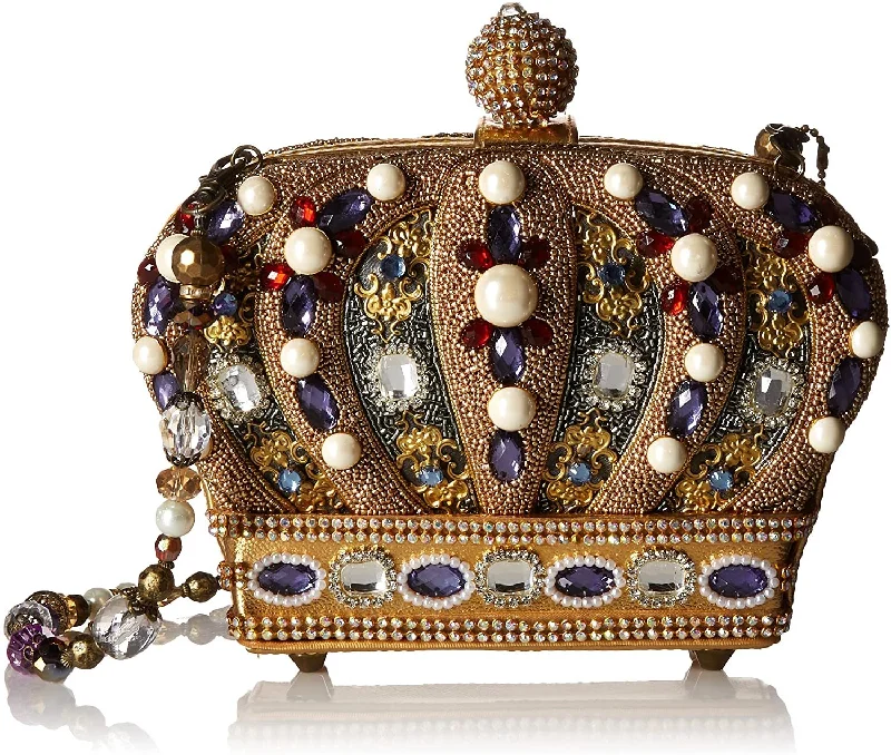 Mary Frances Queendom Crown Queen Gold Evening Bag Purple Bead Handbag Purse NEW