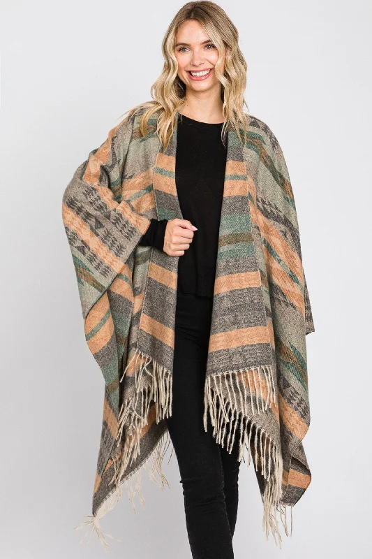 MS0311 Andrea Aztec Print Fringe Ruana