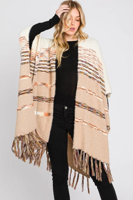 MS0324 Hazel Striped Fringe Ruana