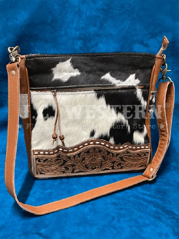 Myra Bag S-5189 Womens Genetic Hand-Tooled Hairon Bag Tan