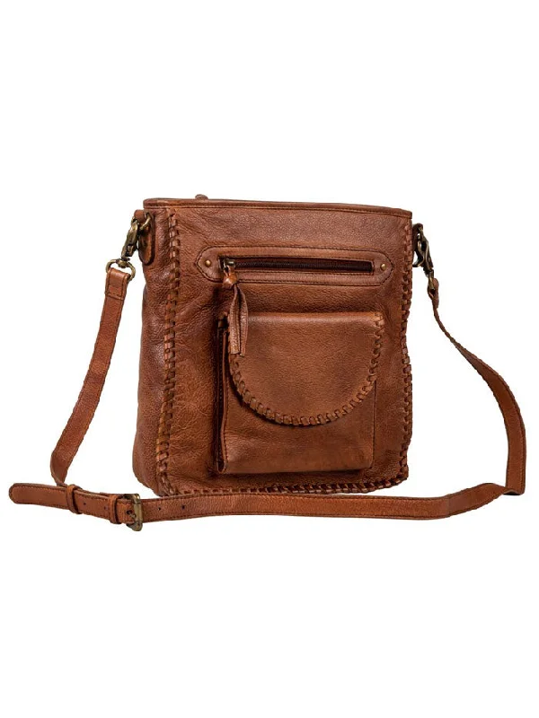 Myra Bag S-8135 Womens Santa Clara Canyon Stitched Leather Bag Brown