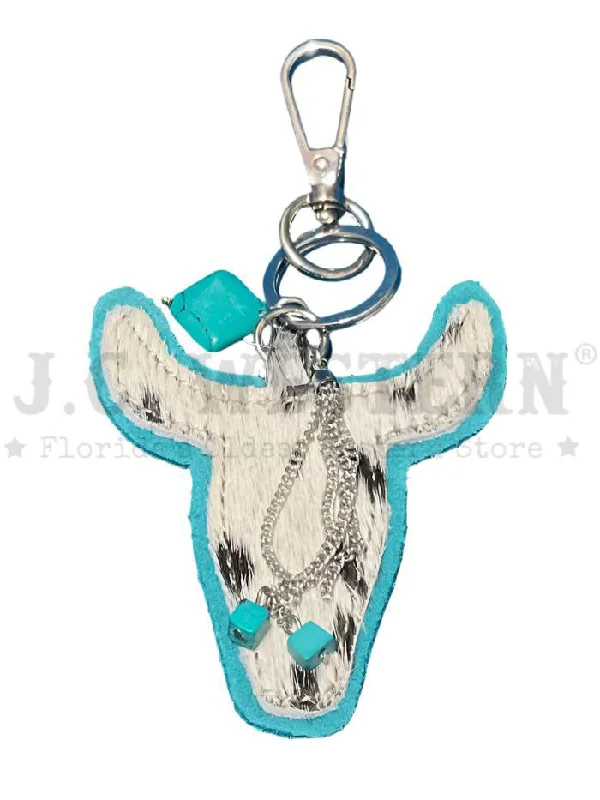 Myra Bag S-9233 Buffalo Head Hair On Hide Key Fob Turquoise