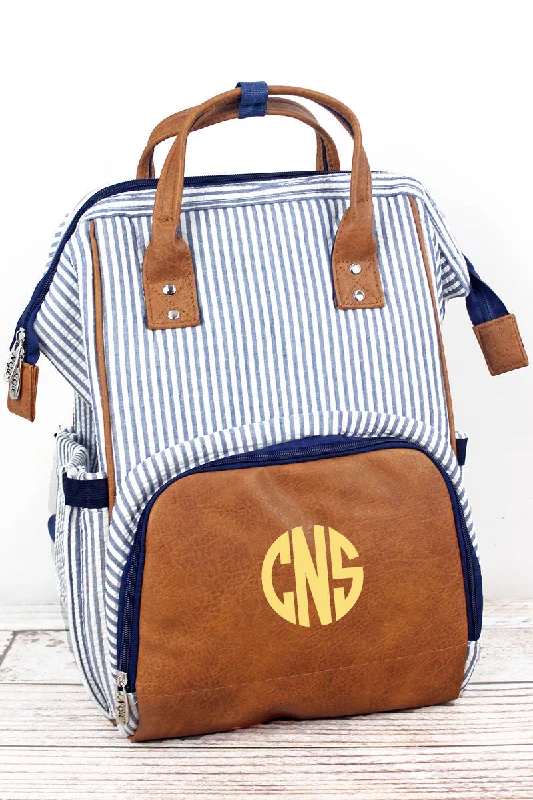 Navy Striped Seersucker Diaper Bag Backpack