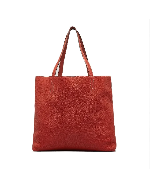 Double Sens Leather Tote Bag with Flat Straps