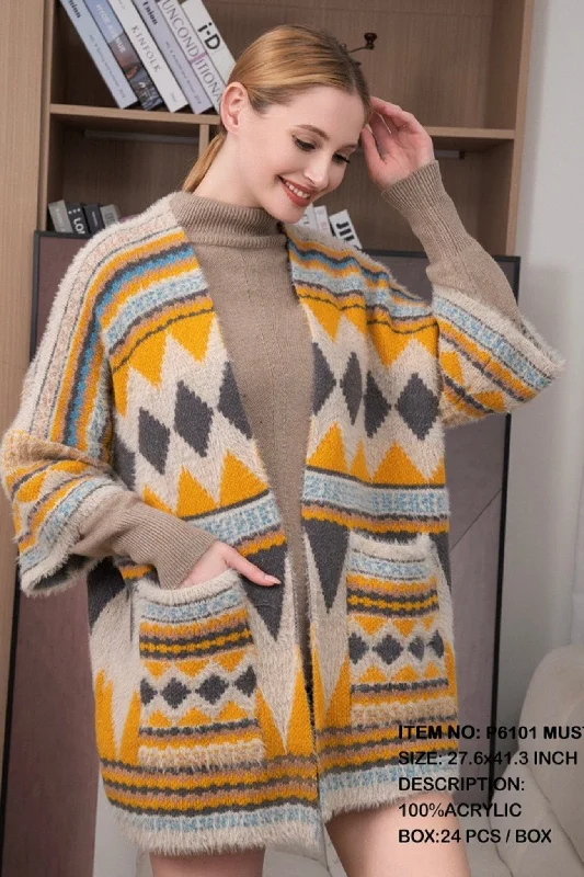 P6101 Nora Boho Tribal Print Cardigan