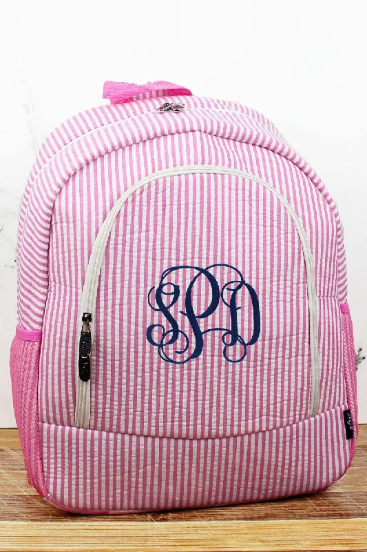 Pink Striped Seersucker Large Backpack