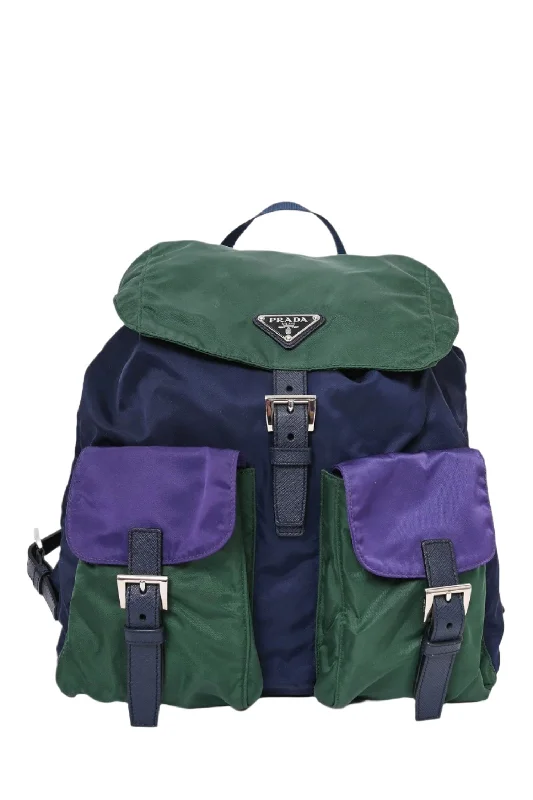 Prada Green/Navy Nylon/Saffiano Leather Trim Backpack