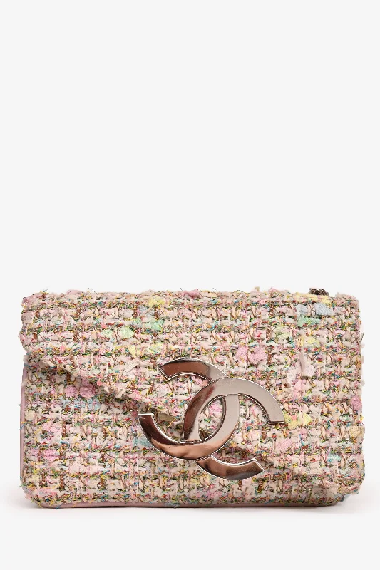 Pre-Loved Chanel™ 2004/05 Pink Multicolour Tweed Asymmetrical CC Small Flap Bag