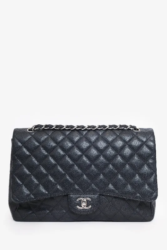 Pre-loved Chanel™ 2009-10 Black Caviar Leather Jumbo Single Flap Shoulder Bag