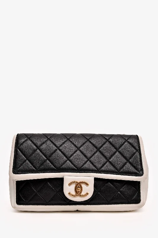 Chanel 2012/13 Black/White Lambskin Medium Graphic Flap Bag GHW (As Is)