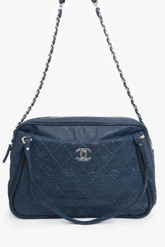 Pre-Loved Chanel™ 2012 Navy Quilted Leather Iridescent Relax CC Shoulder Bag