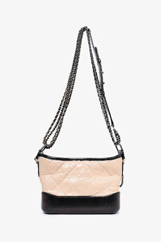 Pre-loved Chanel™ 2018 Beige/Black Quilted Small Gabrielle Shoulder Bag (As Is)