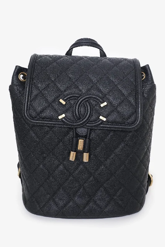 Pre-Loved Chanel™ 2018 Black Caviar Quilted CC Filigree Backpack