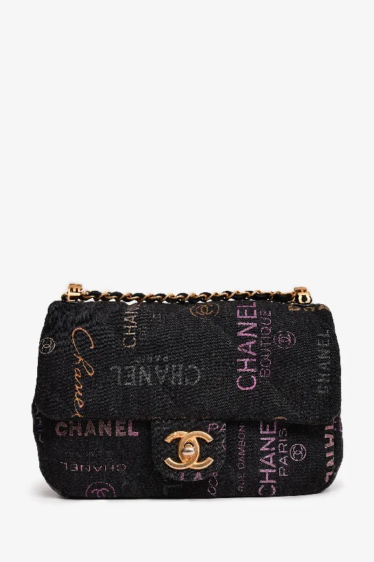 Chanel™ 2022 Black Denim Mood Monogram Mini Flap Bag