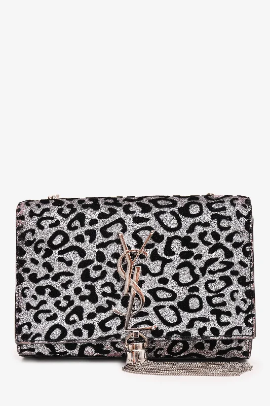 Saint Laurent Black Silver Animal Print Kate Tassle Small Crossbody