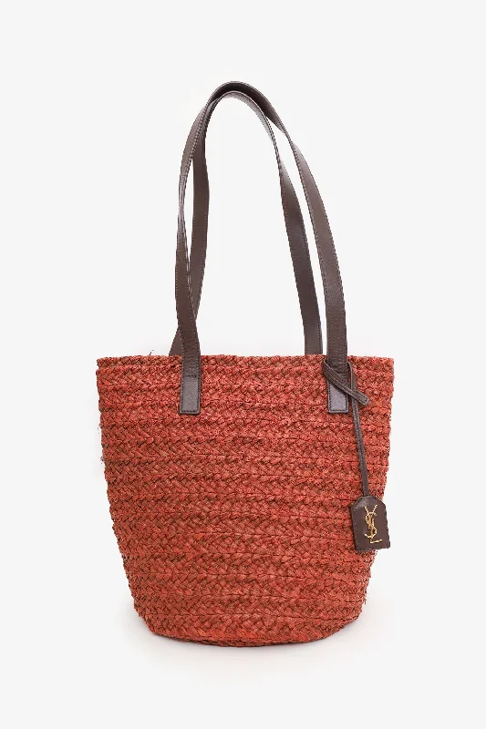 Saint Laurent Dark Orange Small Panier Raffia Bucket Bag