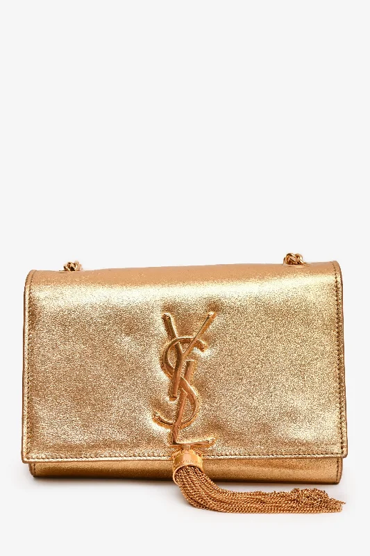 Saint Laurent Gold Metallic Leather Kate Tassle Chain Small Crossbody