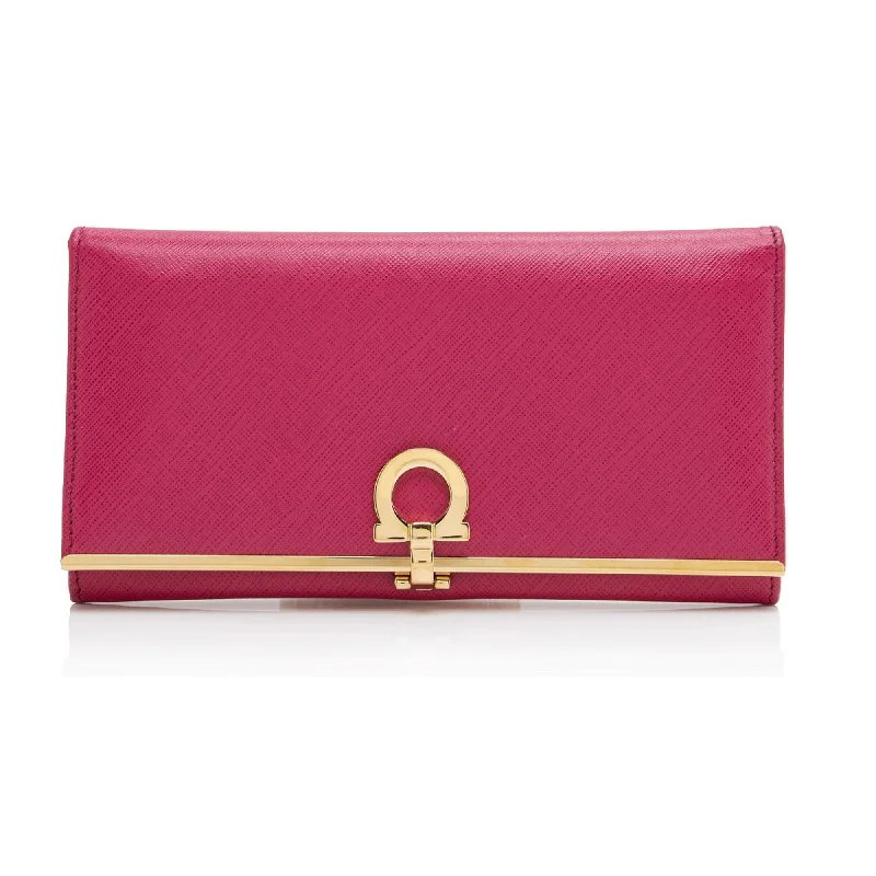 Salvatore Ferragamo Gancini Icona Vitello Fuschia Pink Handbag Wallet Purse New