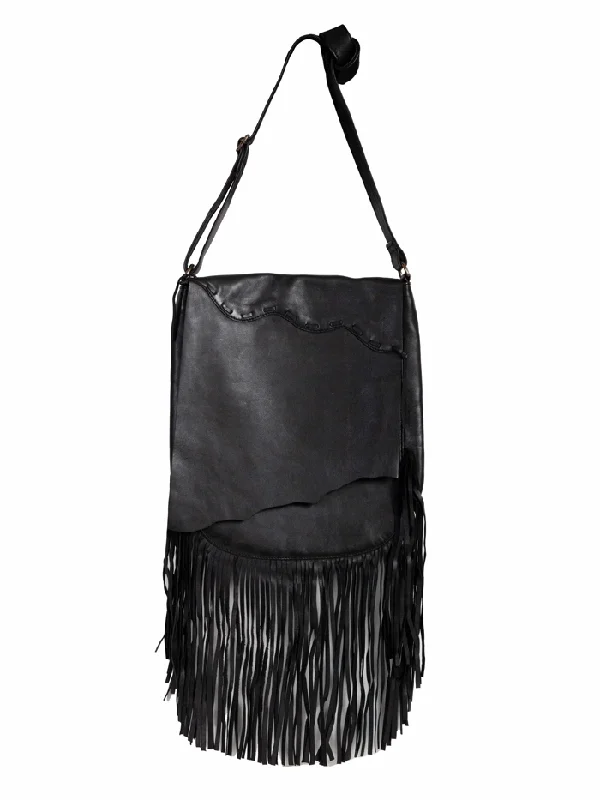 Scully B180-BLK Womens Crossbody Fringe Leather Handbag Black