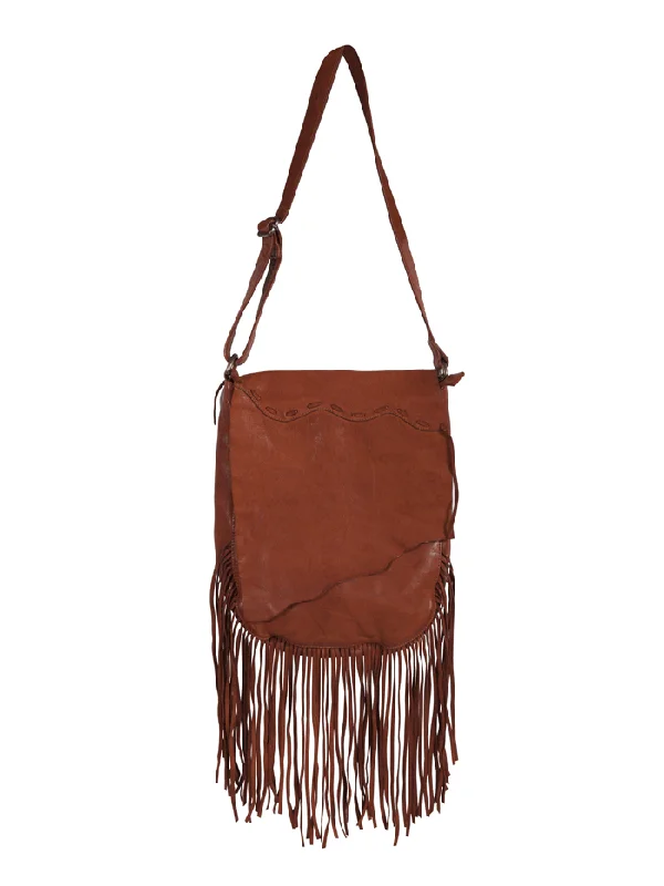 Scully B180-HB Womens Crossbody Fringe Leather Handbag Cognac