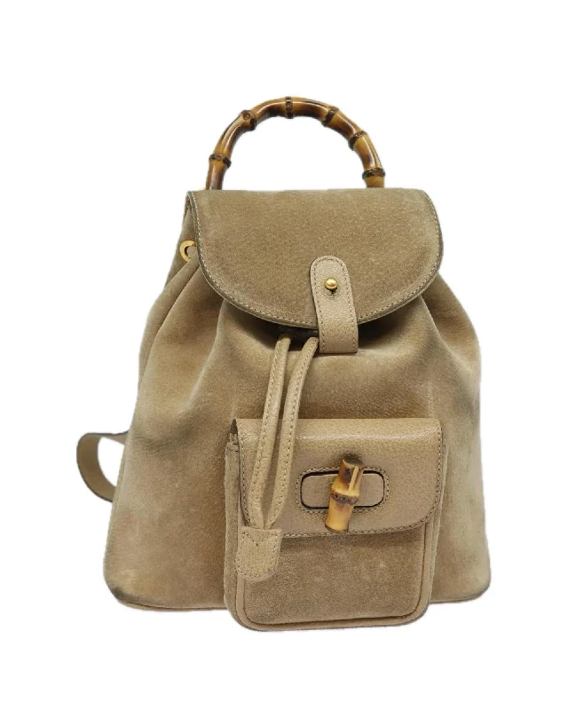 Suede Leather Bamboo Backpack