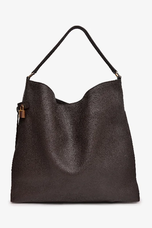 Tom Ford Brown Grained Leather Zip Slouch Tote with Pouch (As Is)