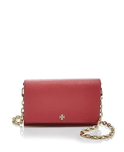 Tory Burch Dark Peony Fuschia Crossbody Robinson Saffiano Wallet On A Chain Bag Leather New