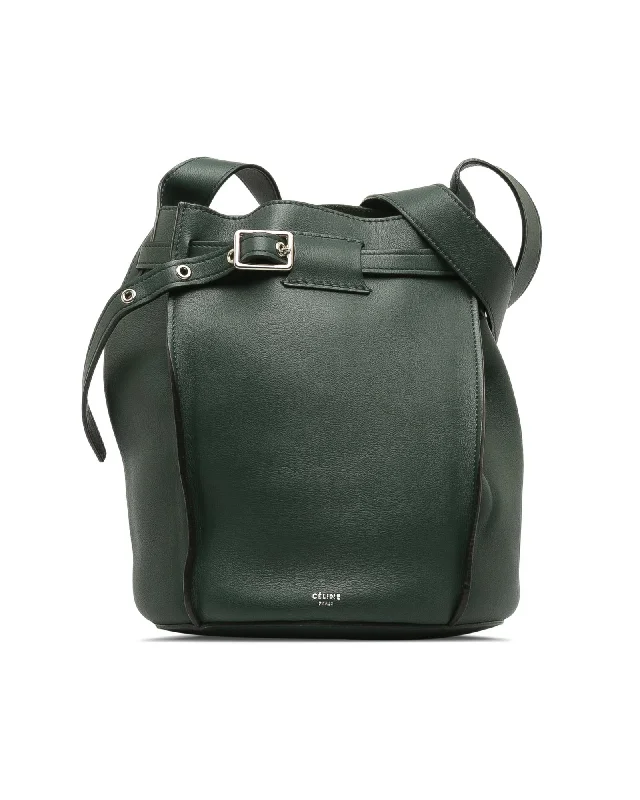 Leather Bucket Bag with Buckle Detail and Interior Slip Pockets