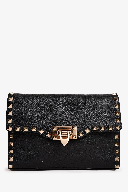 Valentino Black Grained Leather Rockstud Flap Crossbody