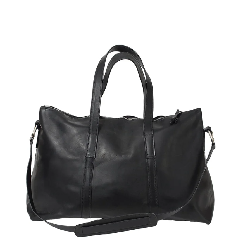 VEGETABLE TANNED LEATHER WEEKENDER IN BLACK