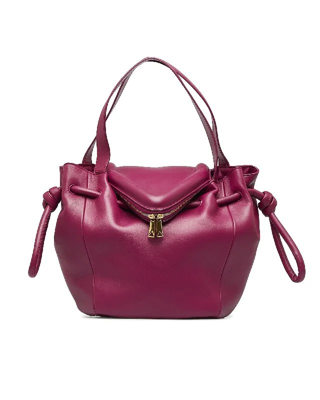 Leather Handbag with Drawstring Closure and Zip Pocket