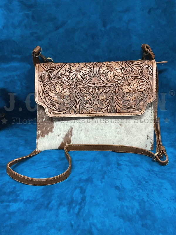 Western Fashion SVK-966 Oil Calf Hand Tooled Hair On Handbag Tan