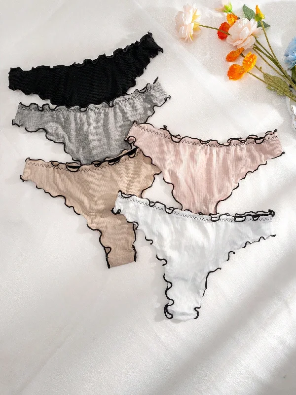 Women Fashionable Wave Edge Hollowed-Out Triangle Panties (Pack Of 5)