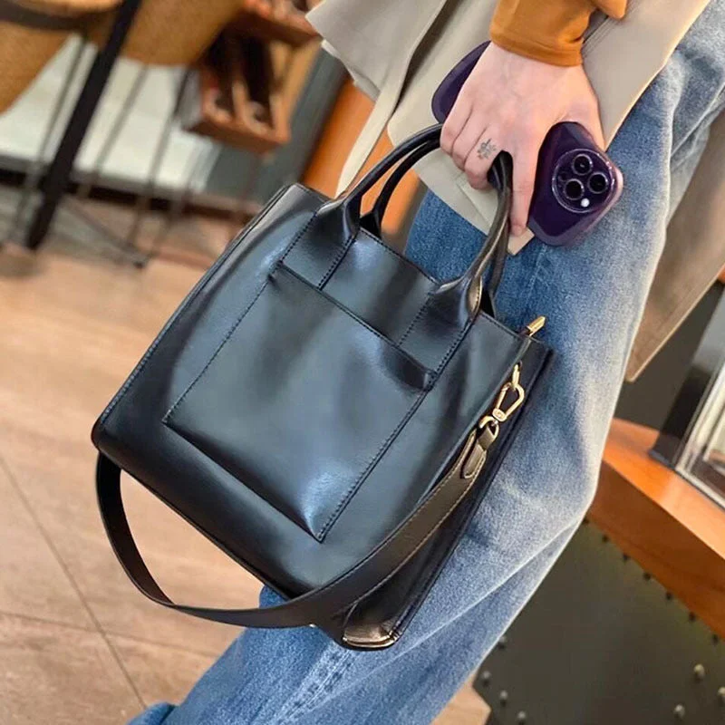 Women's Genuine Leather Crossbody Tote Handbag