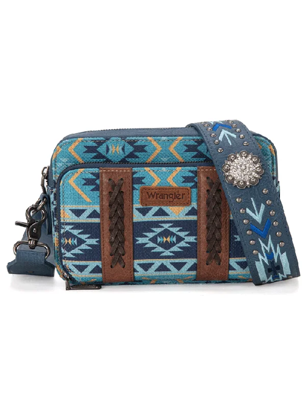 Wrangler WG2207-3003NY Womens Aztec Printed Crossbody Purse With Wallet Compartment Navy