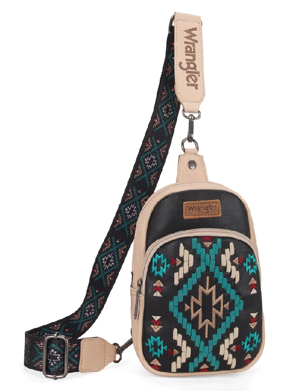 Wrangler WG2214-210BK Womens Southwestern Embroidered Sling Bag Black