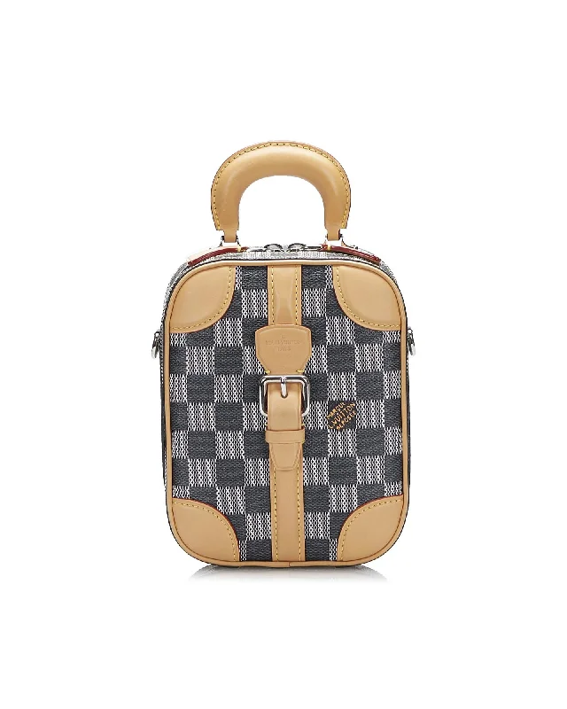 Damier Canvas Valisette Vertical Bag with Top Handle and Detachable Strap