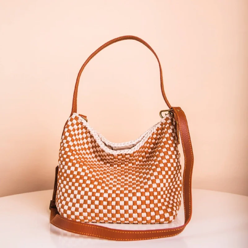 Buslo Mini Checkerboard Tan & Beige with Longer Handle