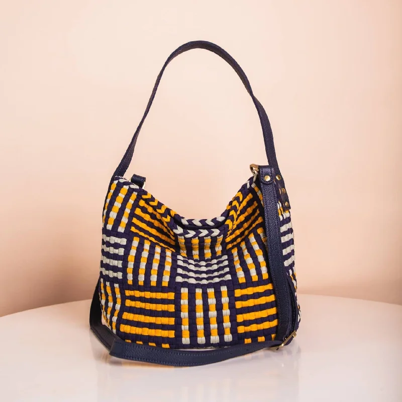 Buslo Mini Mat Pattern Navy & Yellow with Longer Handle