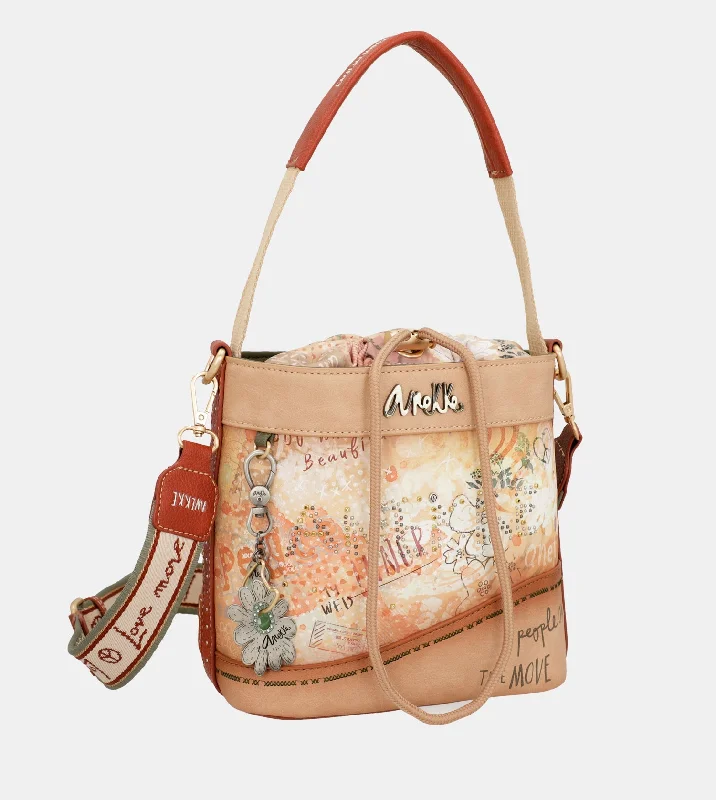 Flowers crossbody bag with rope closure