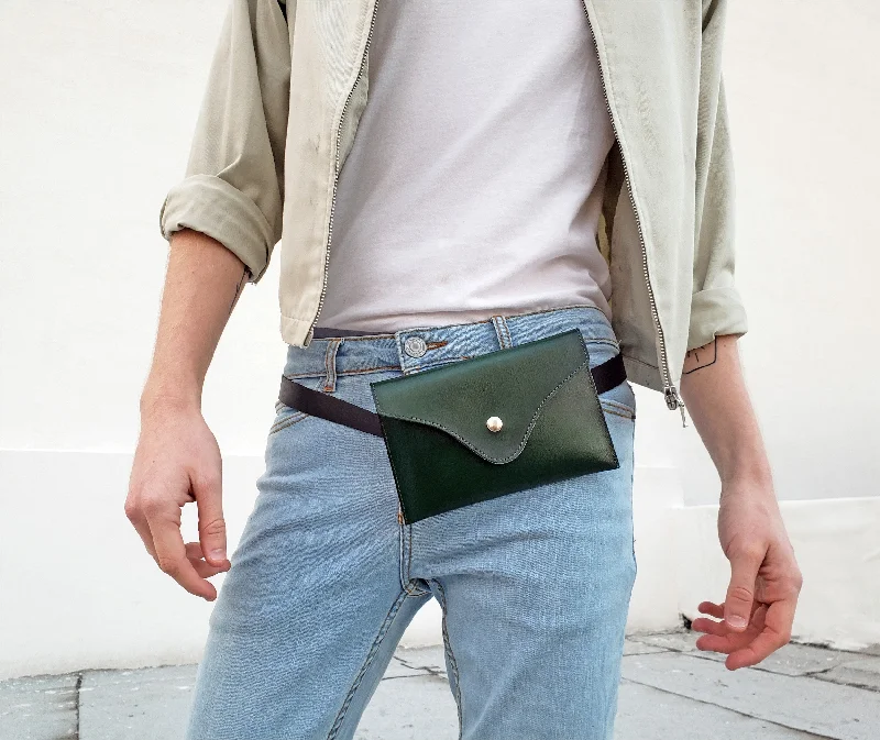 Green Leather Envelope Waist Purse