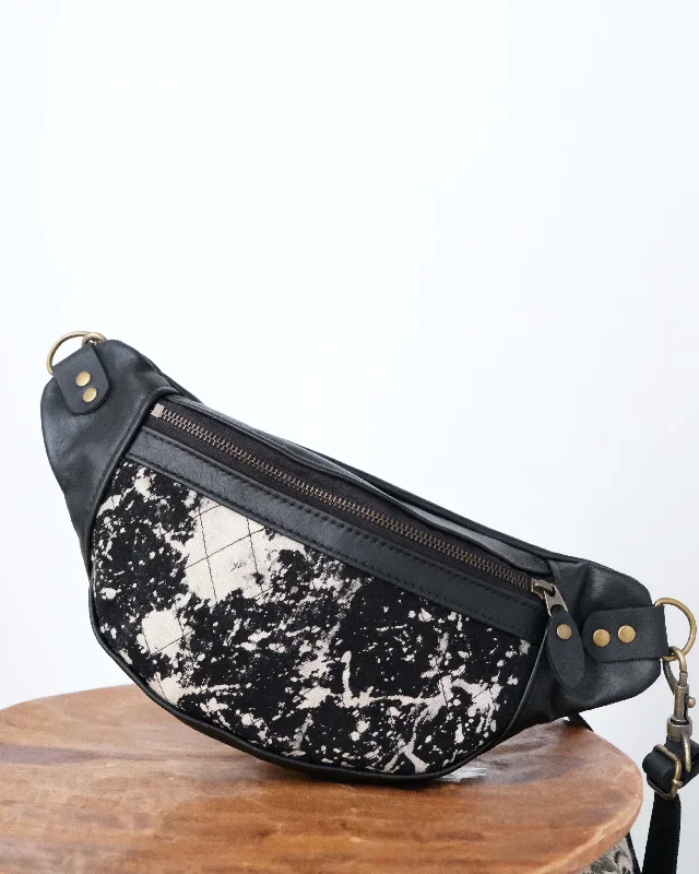 Mini Tabitha: Black Leather, Brass & Bleached Denim III