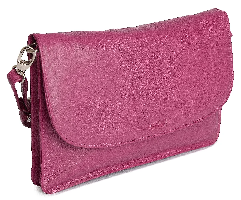 SADDLER OLIVIA Leather Slimline 3-Section Clutch - Ajustable Strap, Multiple Pockets, Crossbody or Clutch - RFID Protected