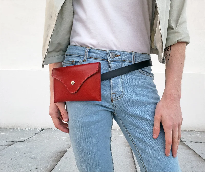 Red Leather Envelope Waist Purse