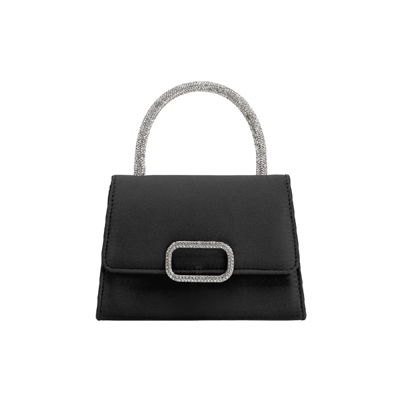 Sadie Black Satin Top Handle Bag