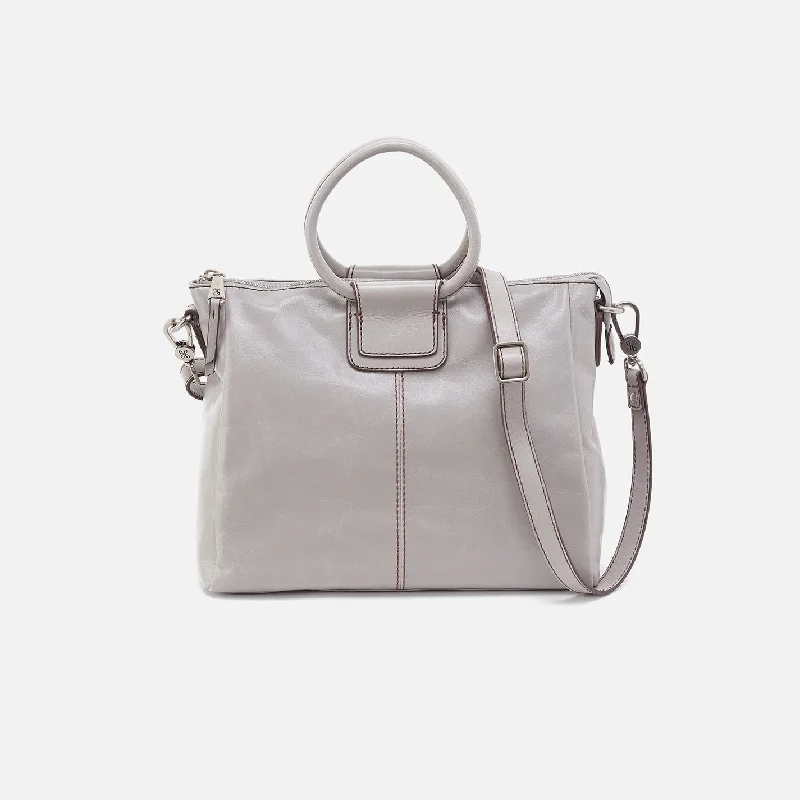 Sheila Medium Satchel In Polished Leather - Light Grey