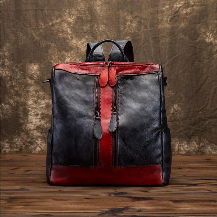 Womens Black And Red Leather Rucksack Small Leather Backpack For Women