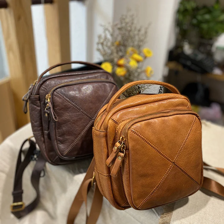 Unique Ladies Small Square Genuine Leather Backpack Purses Handbags for Women