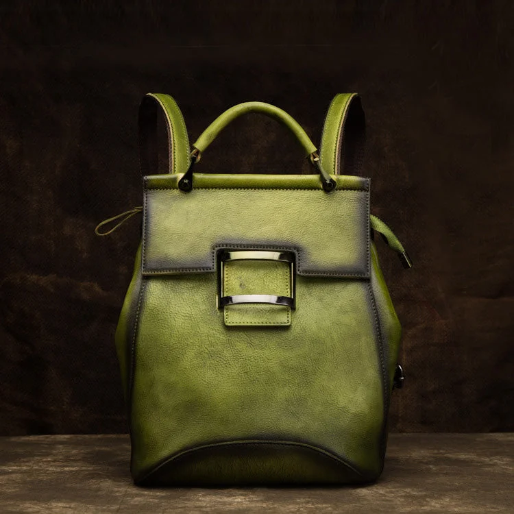 Ladies Green Leather Backpack Purse Rucksack Shoulder Handbags For Women